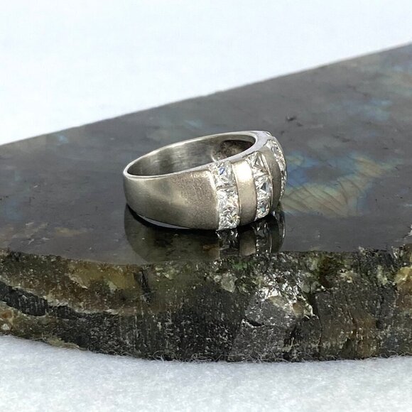 Brushed Sterling Silver 925 Channel Set Cubic Zirconia 4 Row Wide Band Ring Sz 7 - Picture 11 of 16